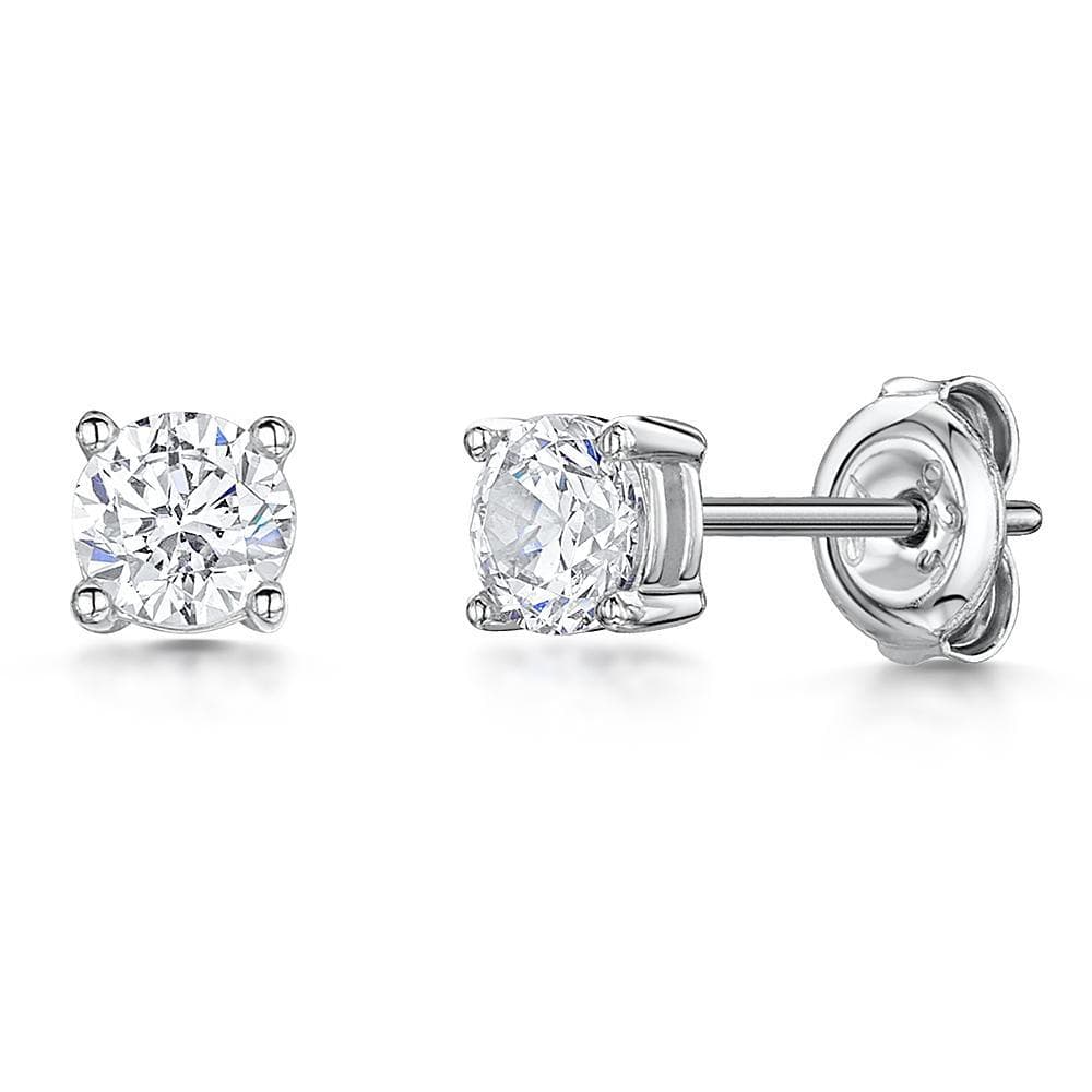 STERLING SILVER SOLITAIRE STUD EARRINGS - SET WITH A 0.5 CARAT BRILLIANT ROUND CUBIC ZIRCONIA STONE- PLATINUM FINISHEDEarrings - JOOLS By Jenny Brown