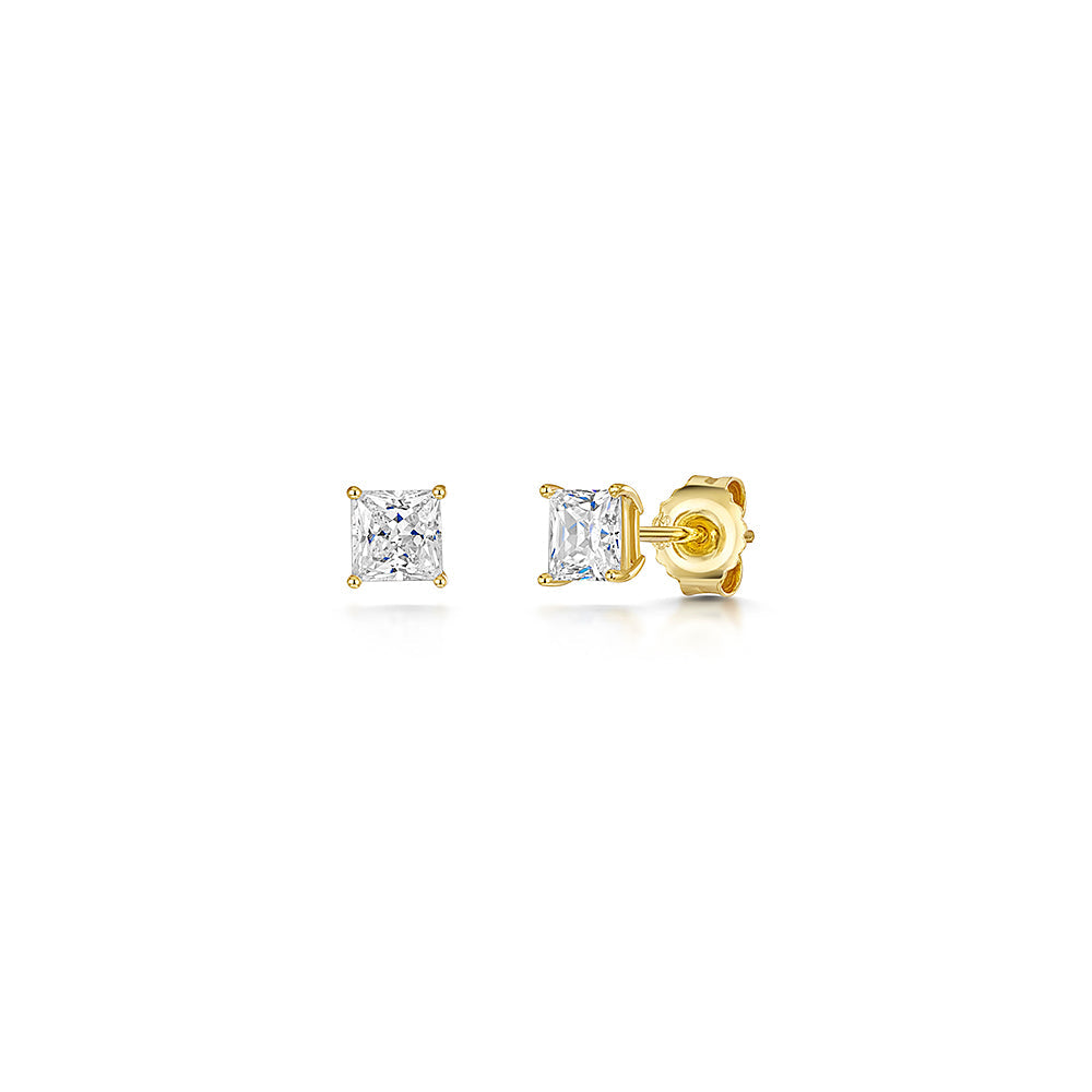 Gold Vermeil Cubic Zirconia Square Stud Earrings