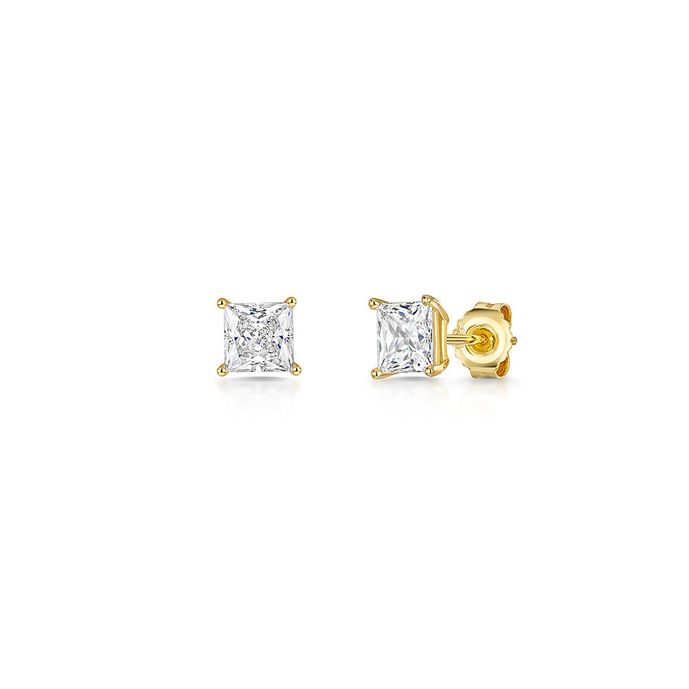 Gold Vermeil Cubic Zirconia Square Stud Earrings