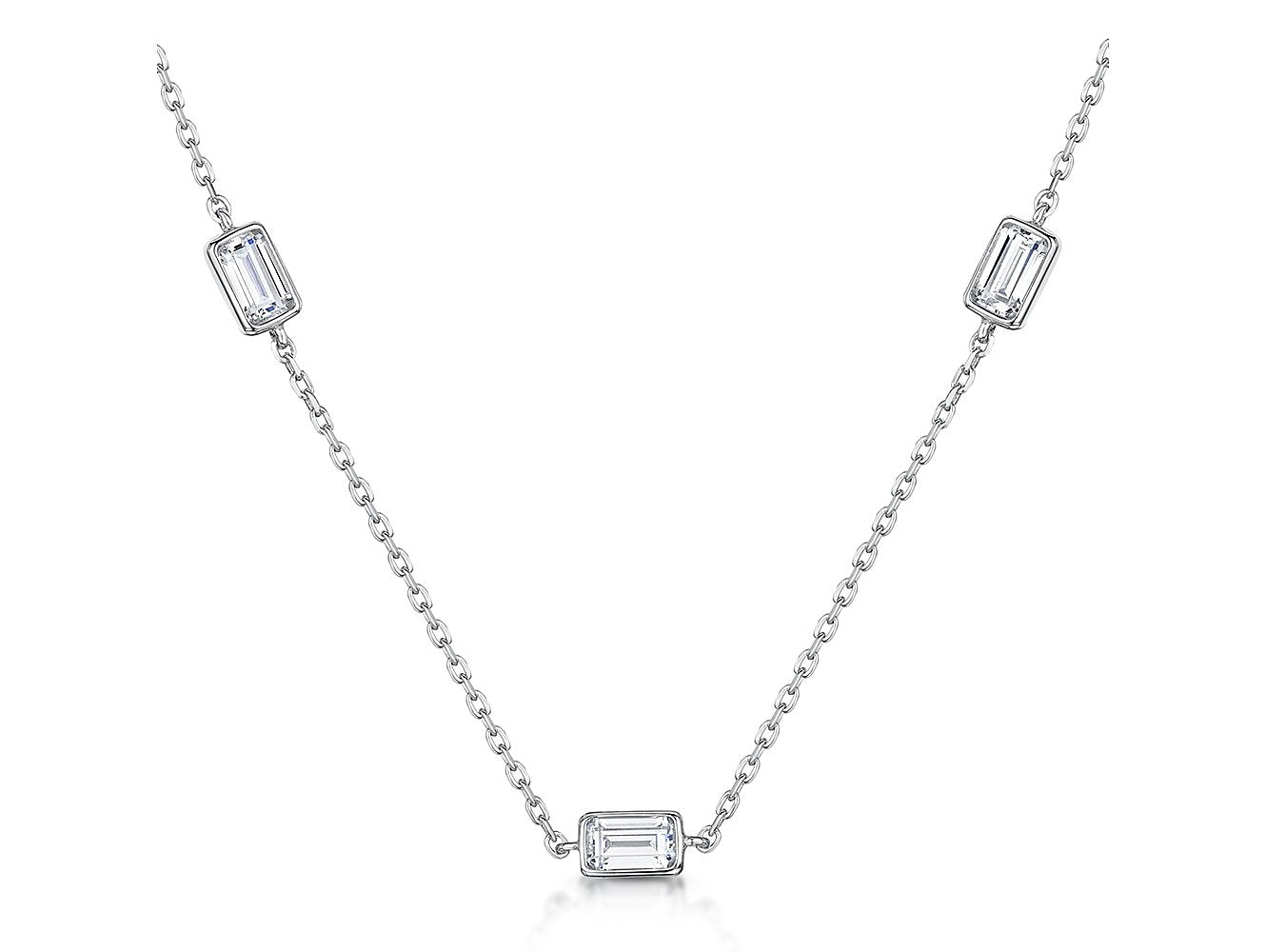 Sterling Silver Emerald Cut Cubic Zirconia Necklace