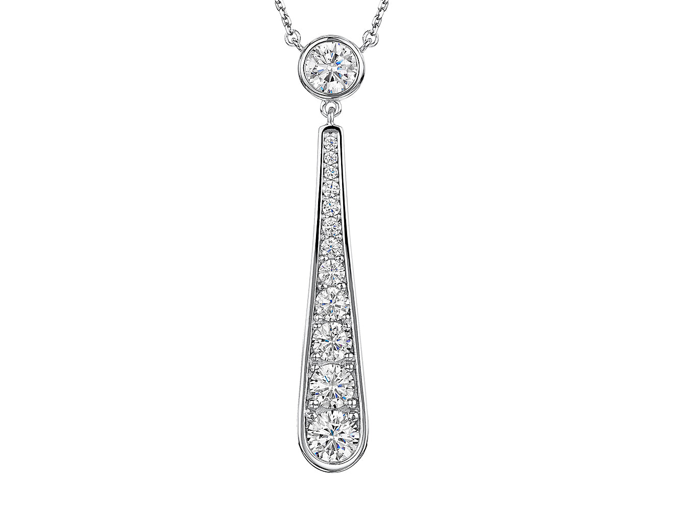 Sterling Silver Graduated Oval Drop Pendant With Cubic Zirconia
