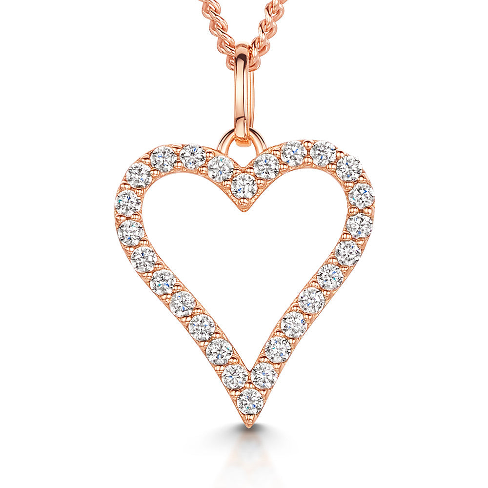 Rose Gold Heart Set With Cubic Zirconia  Surround