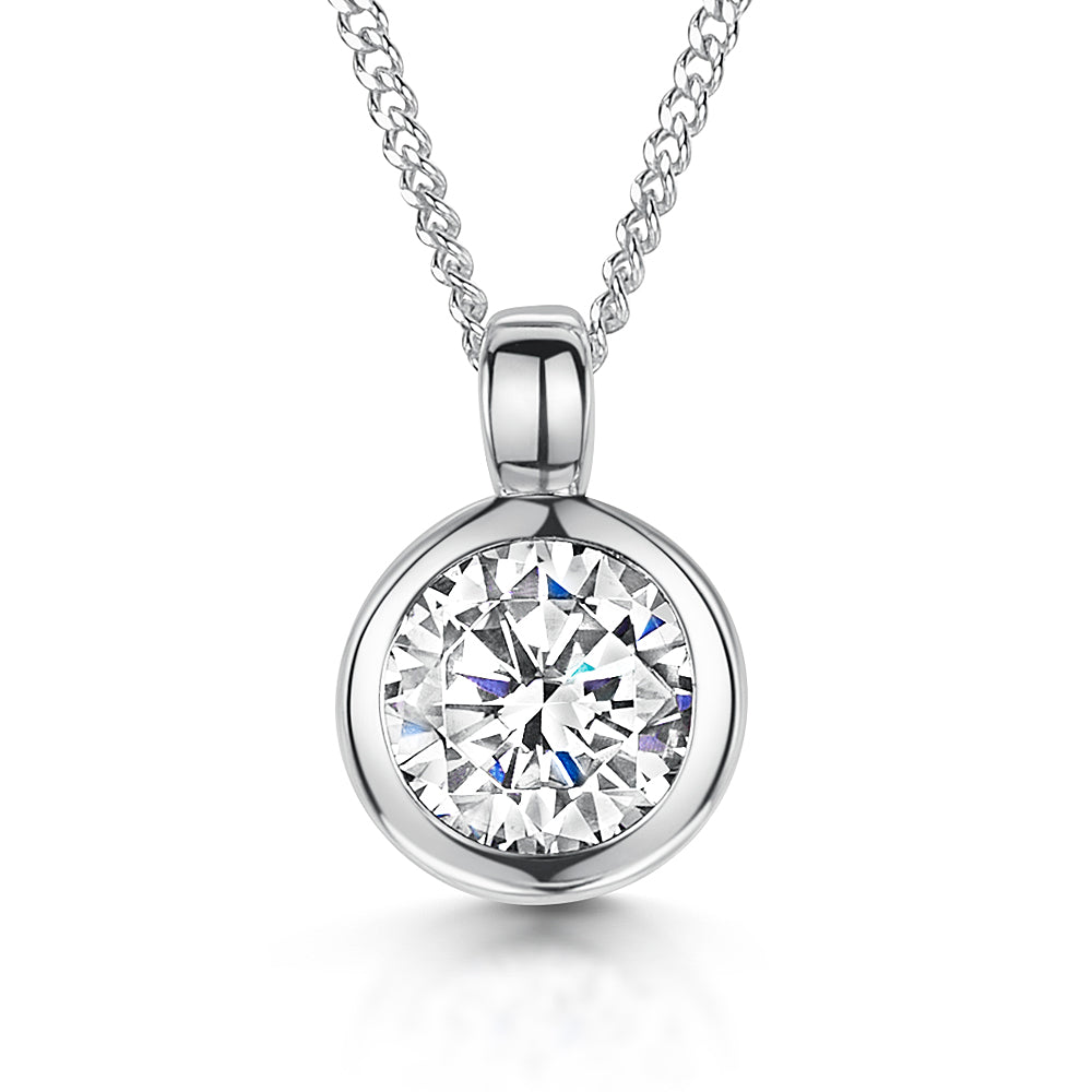 Sterling Silver Rubover Pendant With 5mm Cubic Zirconia