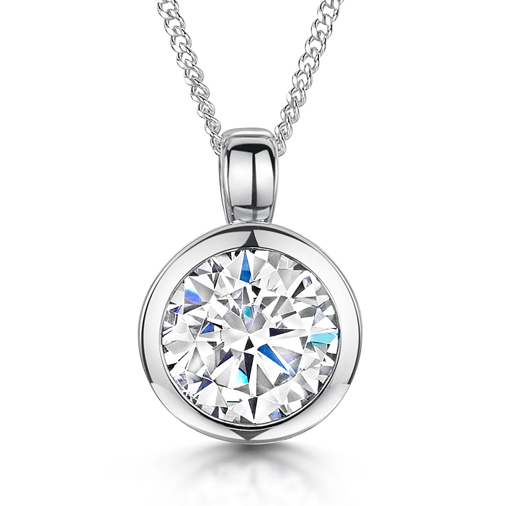 Sterling Silver 2 Carat Rubover Cubic Zirconia Pendant