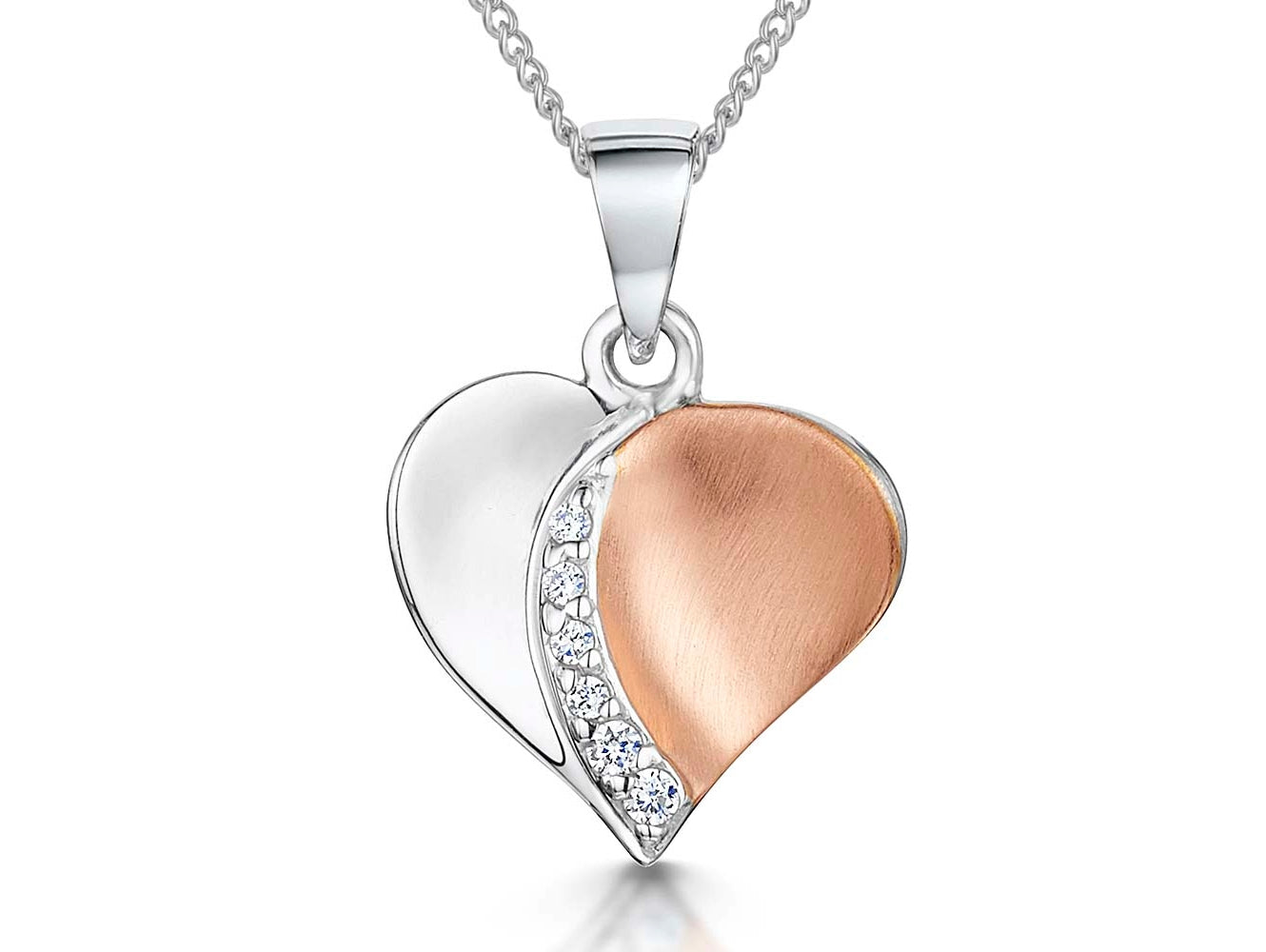 Half Silver Half Rose Gold Satin Finished Heart Pendant