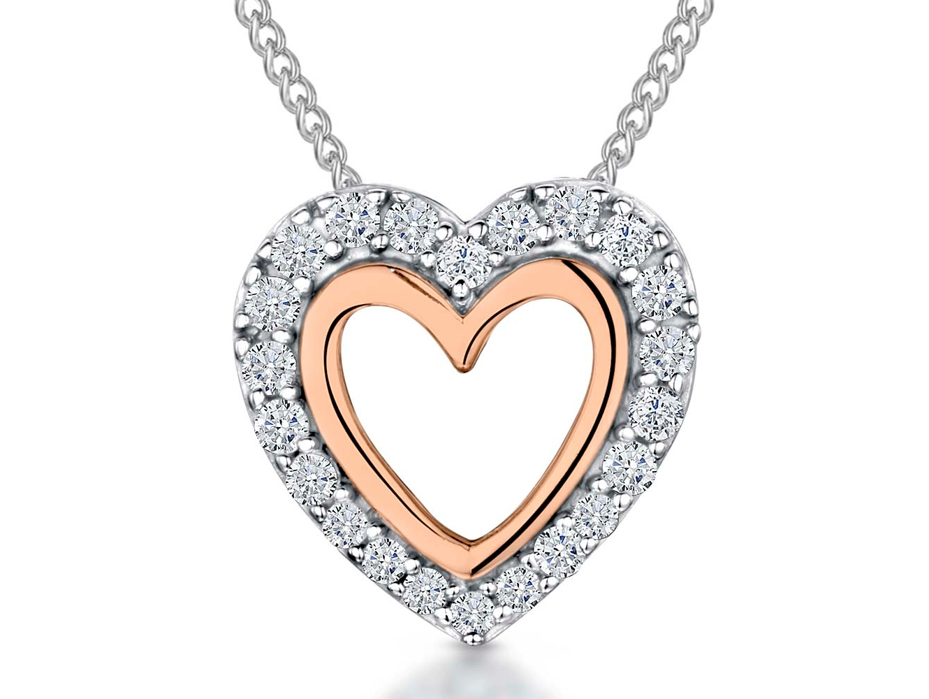 Sterling Silver  Inner Rose Gold Open Heart Pendant