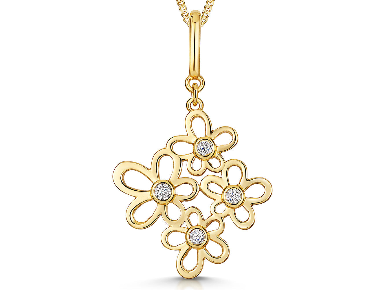 Yellow Gold Multi Flower  Cubic Zirconia Pendant