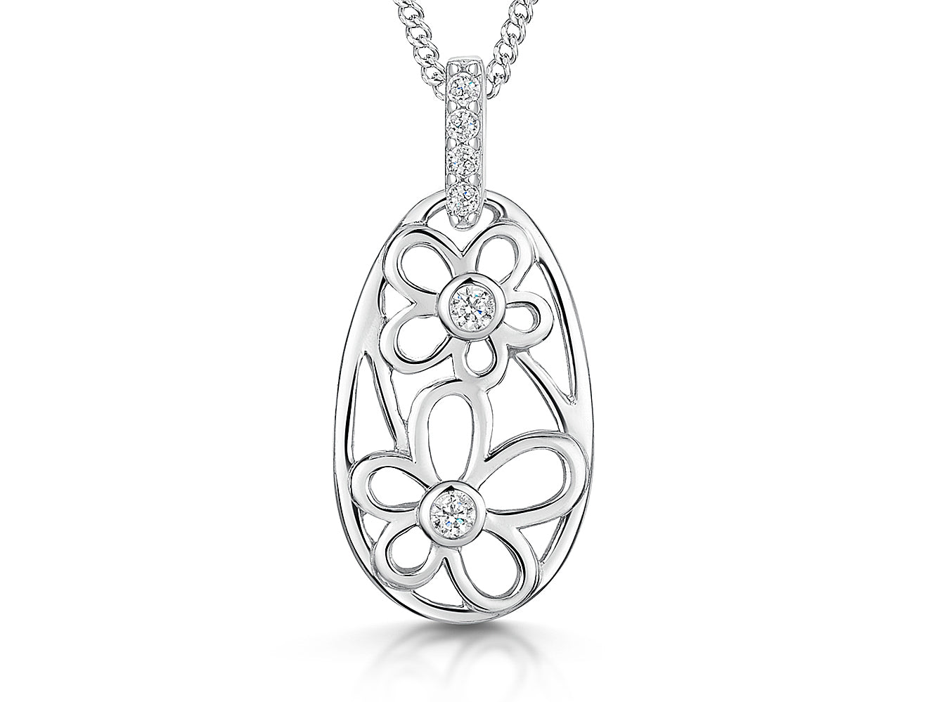 Sterling Silver Oval Pendant Filled With Flowers