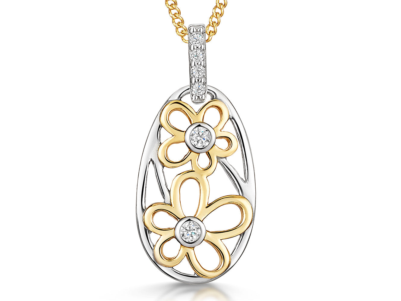 Yellow Gold And Silver Flower Pendant Filled Withs