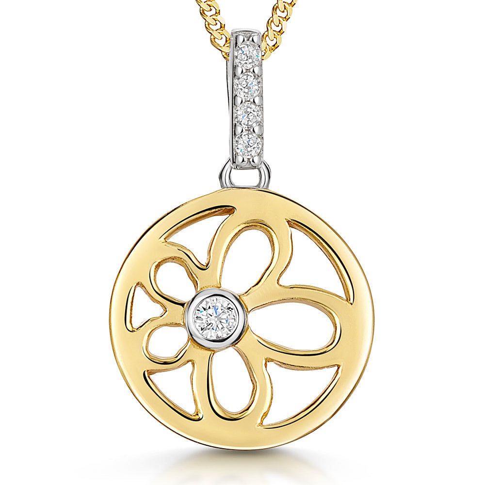 Yellow Gold Circle Pendant With Inner Flower Stencil