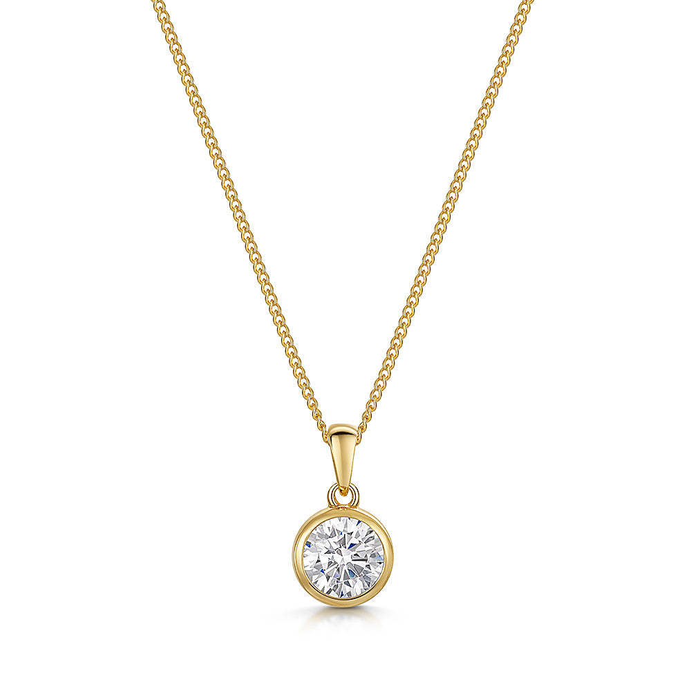 18K Gold Vermeil 1 Carat Round Bezel Solitaire Pendant |Premium Cubic Zirconia