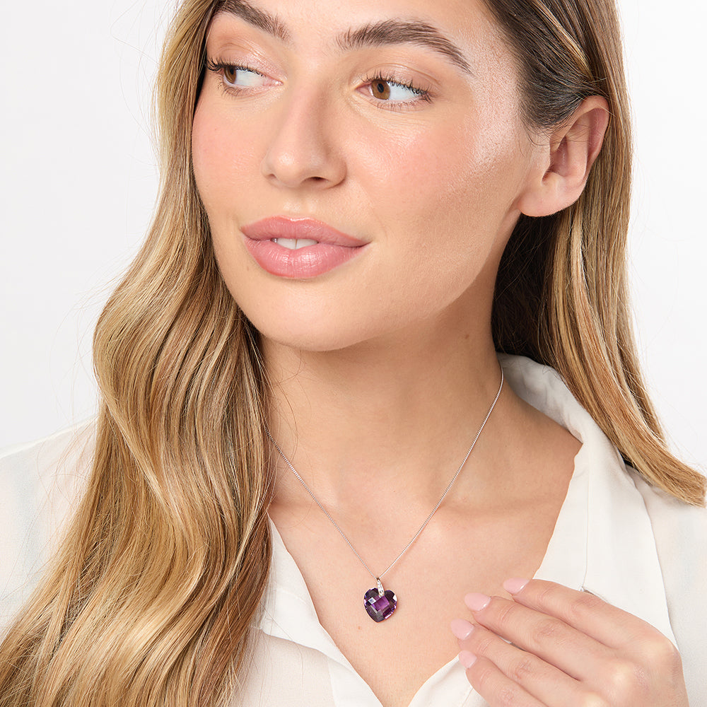 Sterling Silver Amethyst Faceted Heart Necklace