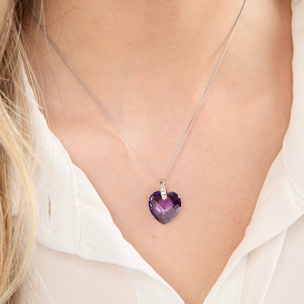 Sterling Silver Amethyst Faceted Heart Necklace