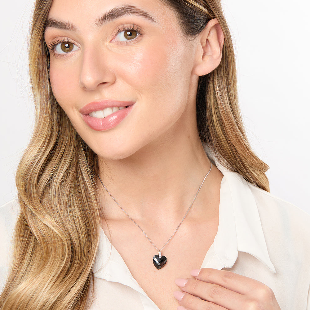 Sterling Silver Black Faceted Heart Necklace