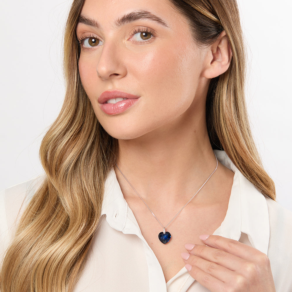Sterling Silver Sapphire Blue Faceted Heart Necklace