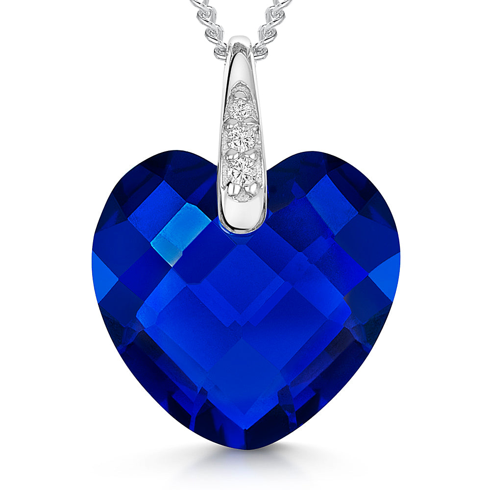 Sterling Silver Faceted Heart  Zirconia Necklace