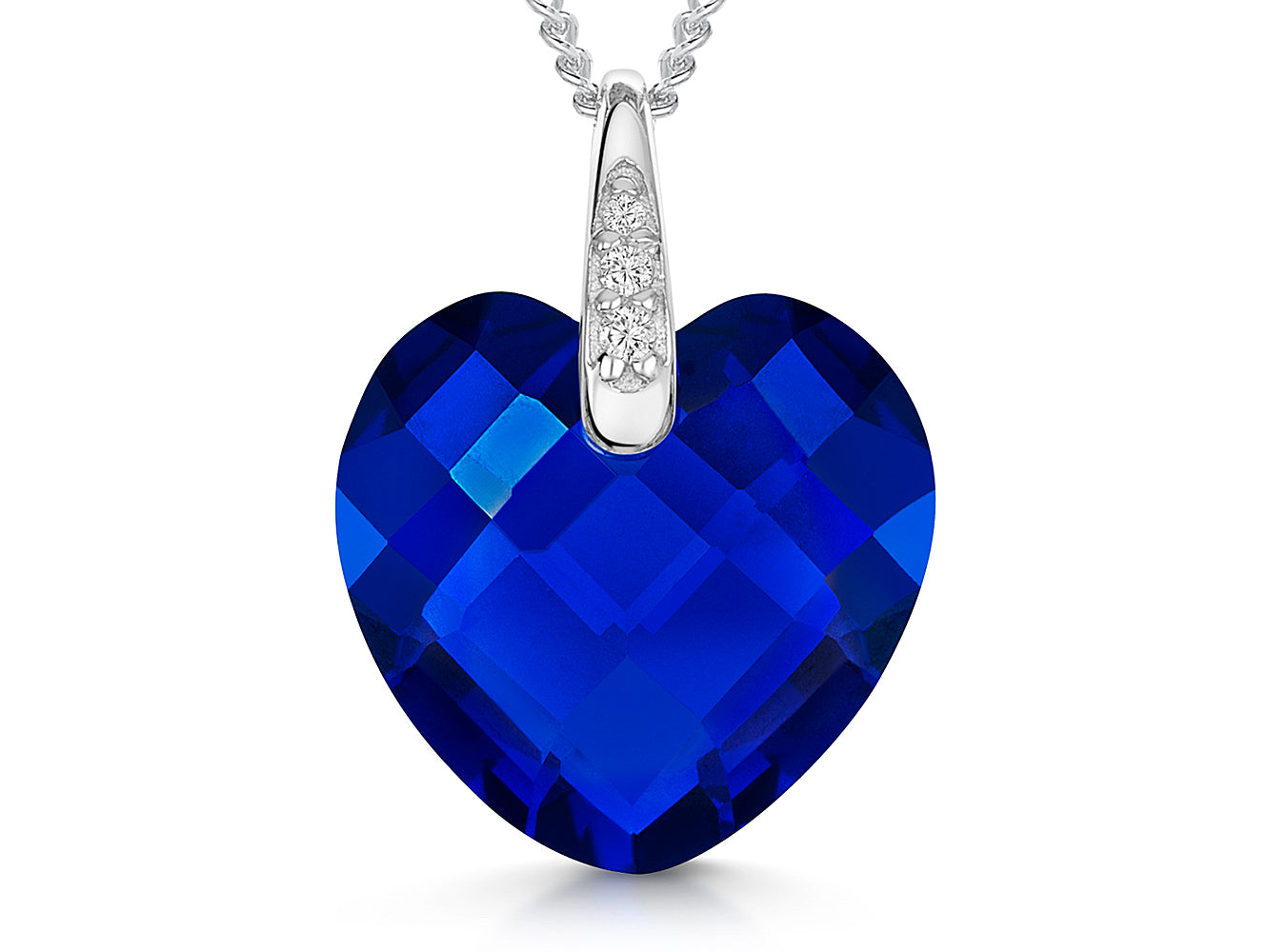 Sterling Silver Sapphire Blue Faceted Heart Necklace
