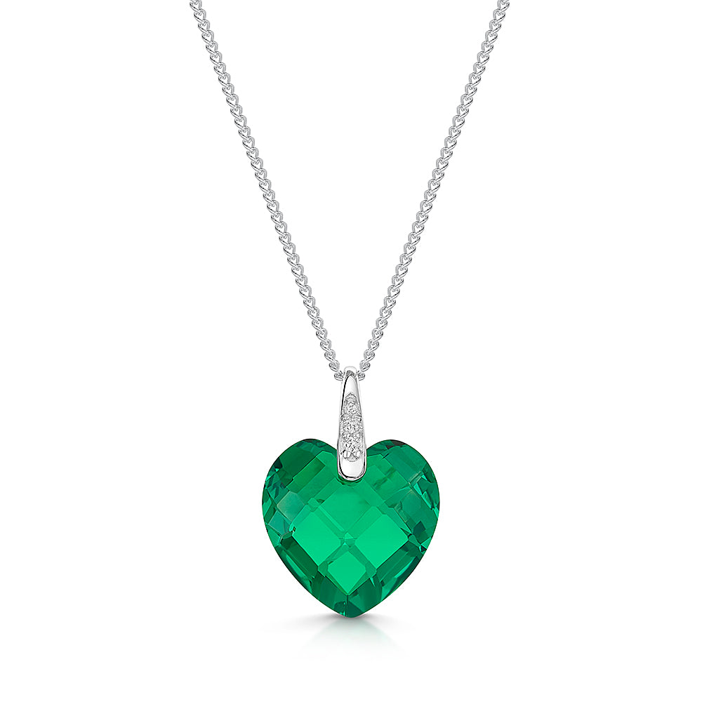 Sterling Silver Faceted Heart  Zirconia Necklace