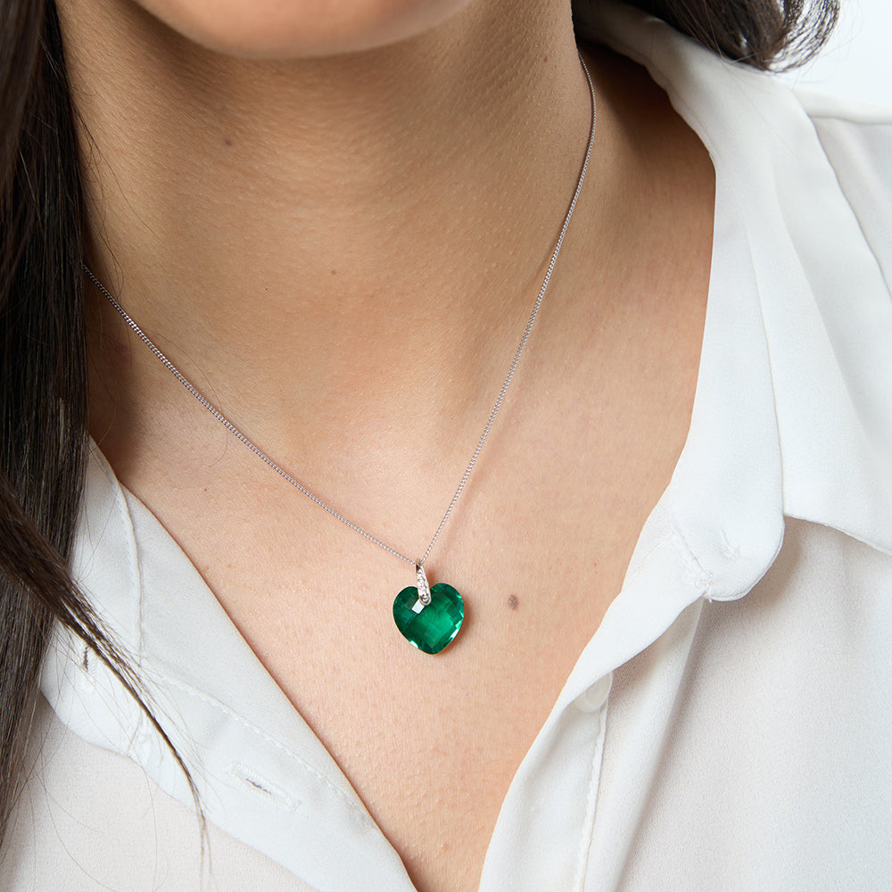 Sterling Silver Faceted Heart  Zirconia Necklace