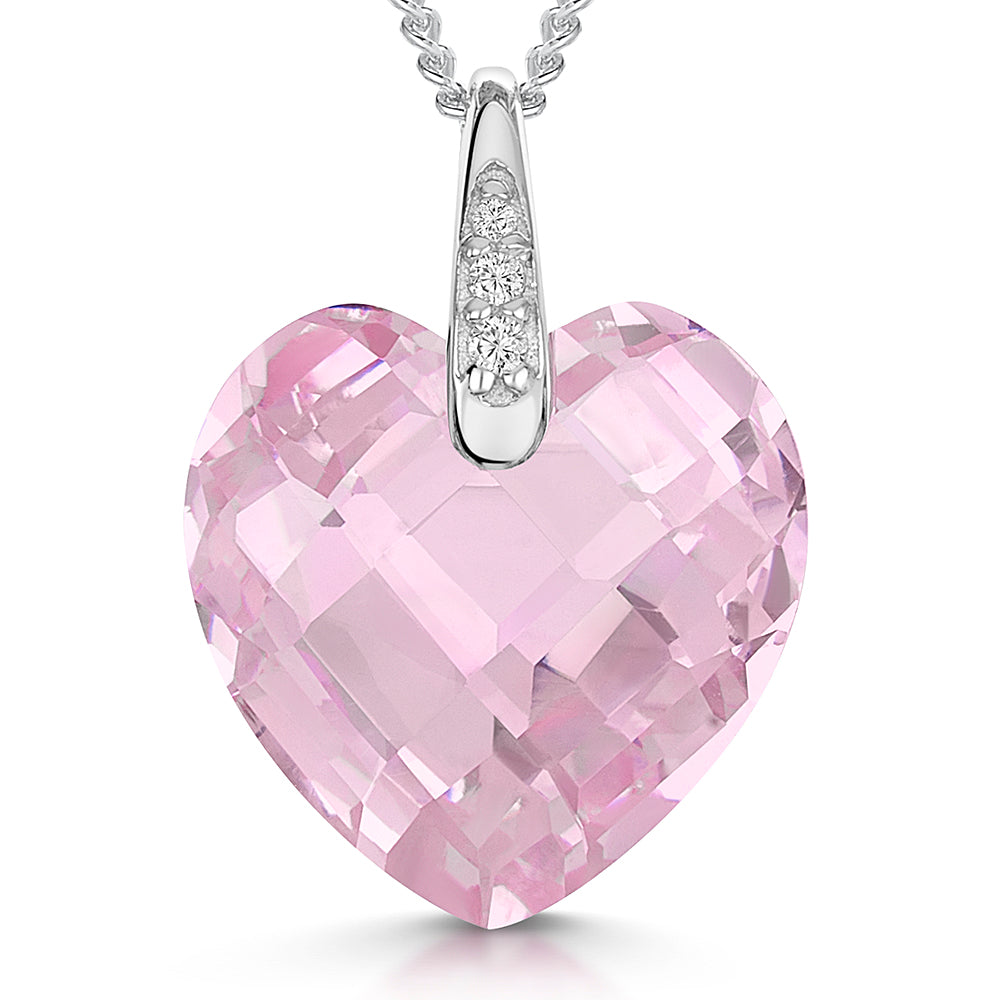 Sterling Silver Faceted Heart  Zirconia Necklace