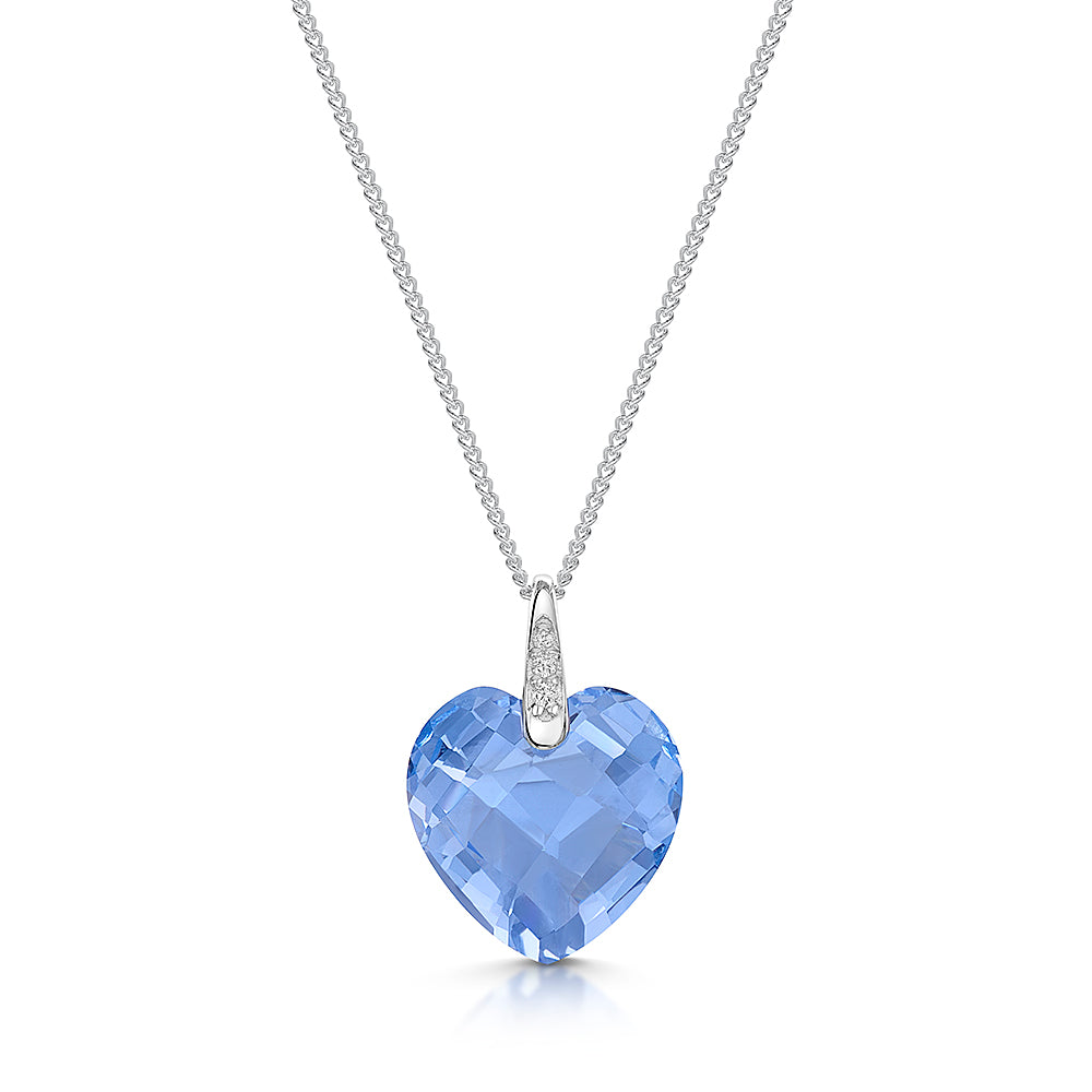Sterling Silver Light Blue Faceted Heart Necklace