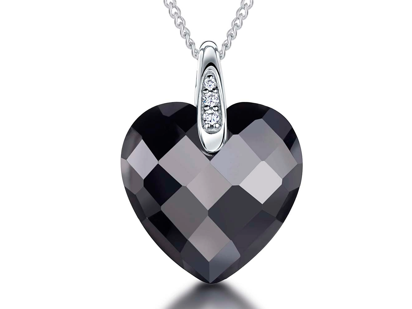 Sterling Silver Black Faceted Heart Necklace