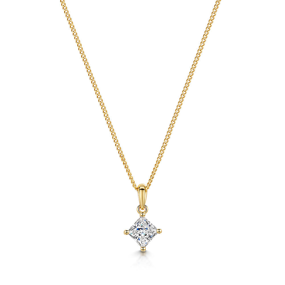 Yellow Gold Square Half Carat Cubic Zirconia Pendant