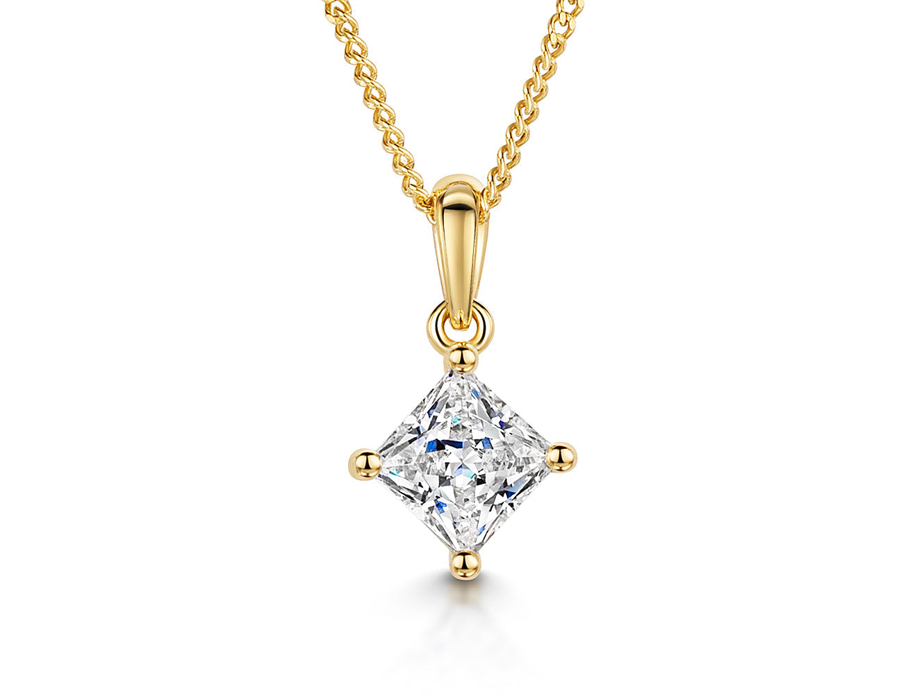 Yellow Gold Square Half Carat Cubic Zirconia Pendant