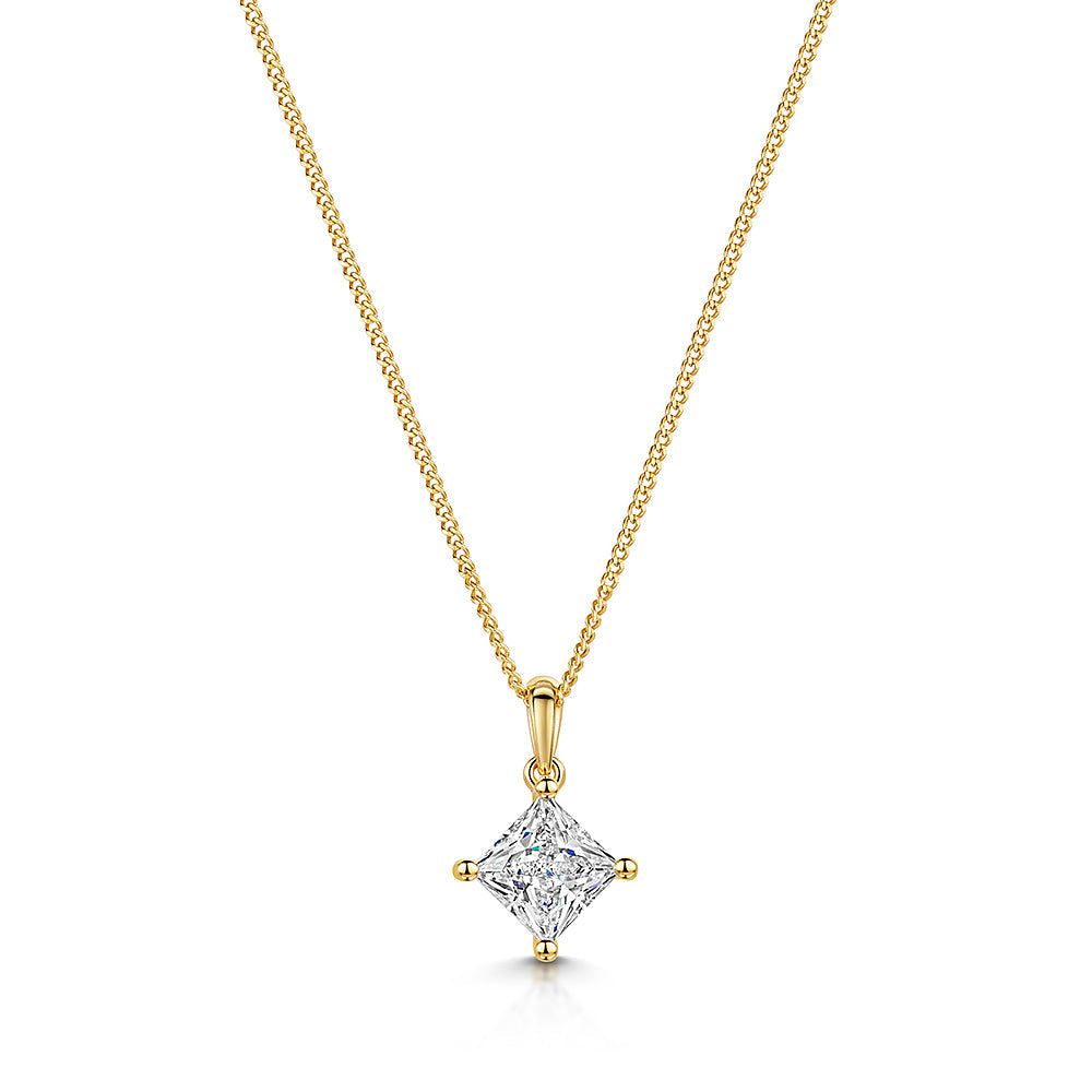 Yellow Gold Offset Square Cubic Zirconia Pendant