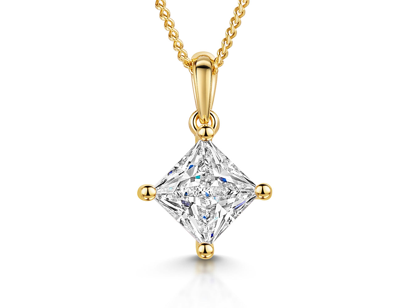 Yellow Gold Offset Square Cubic Zirconia Pendant