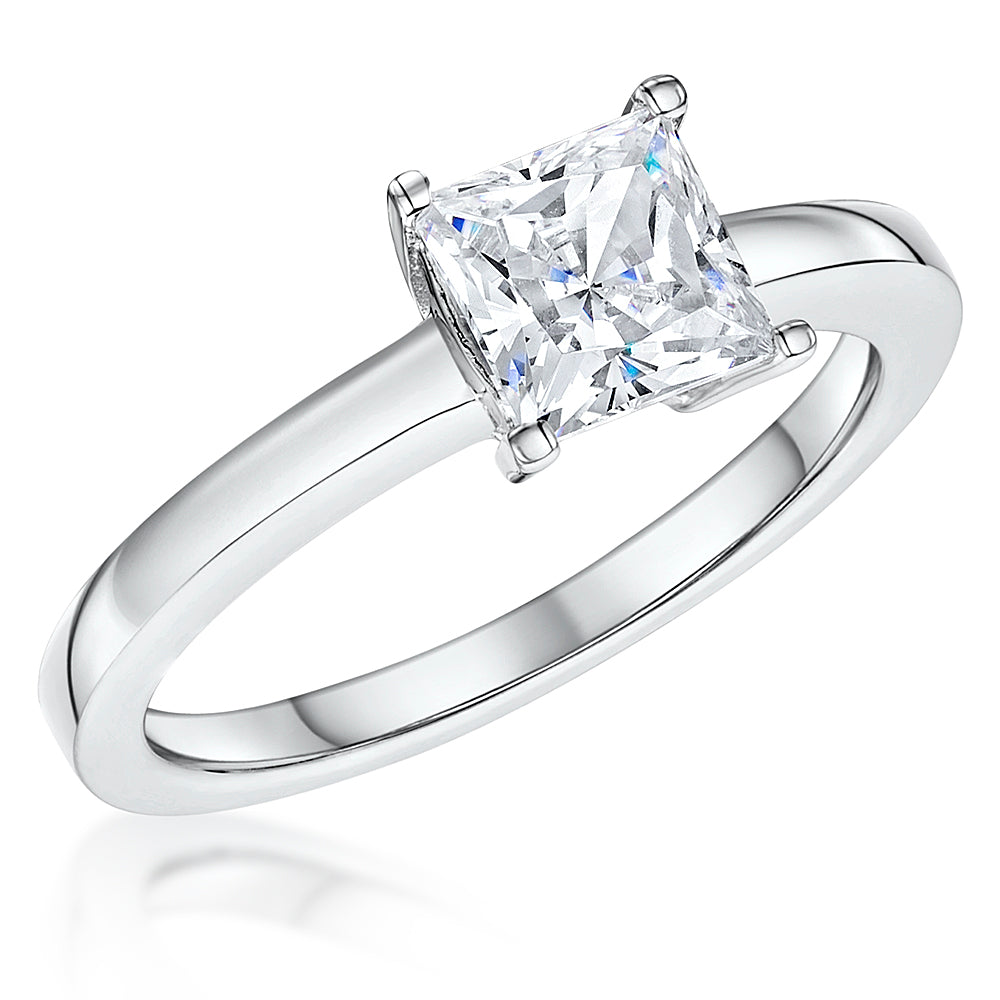 Sterling Silver 1.25  Carat Princess Cut Cubic Zirconia Ring