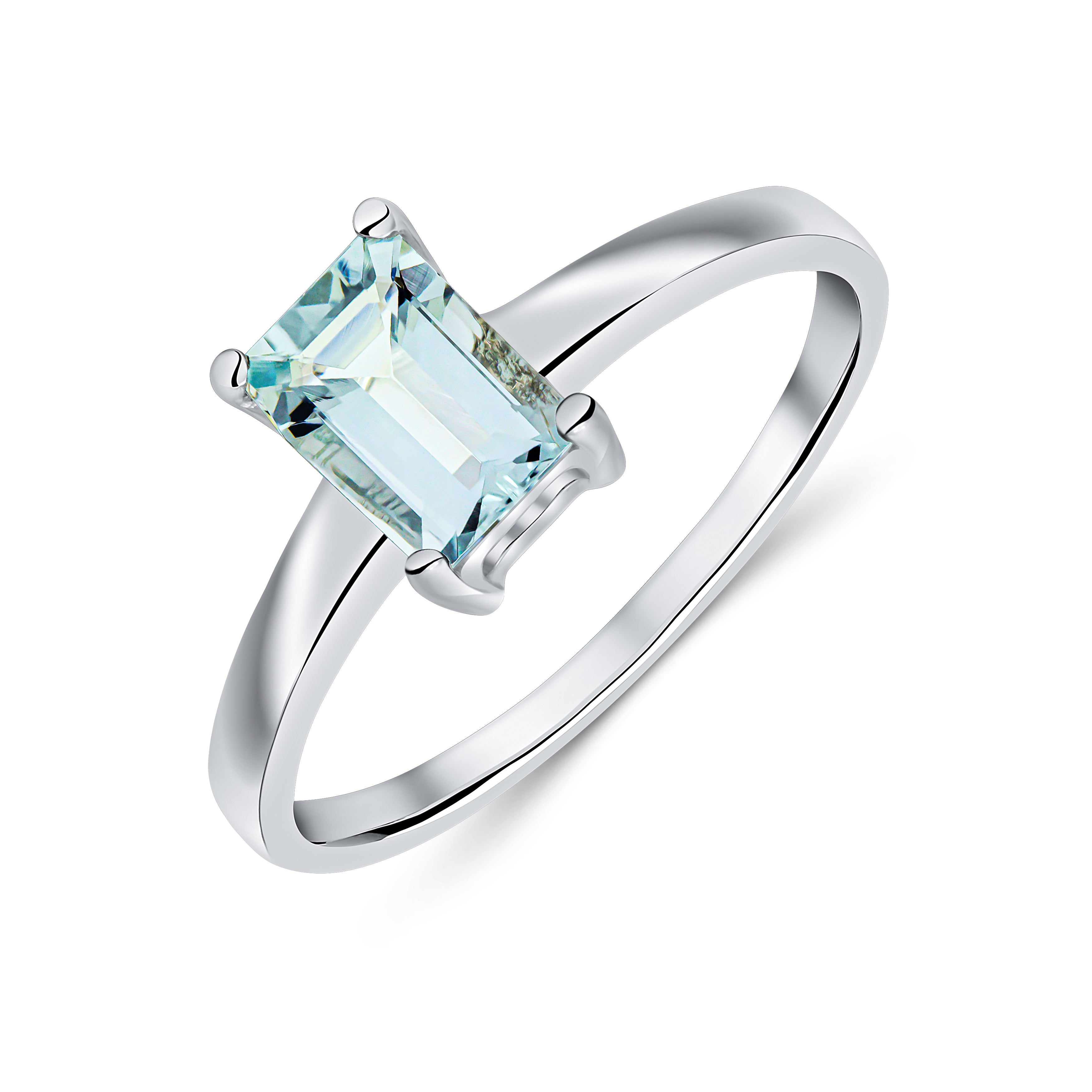 9CT WG 7X5MM OCTAGON AQUA CLAW SET SINGLE STONE RING