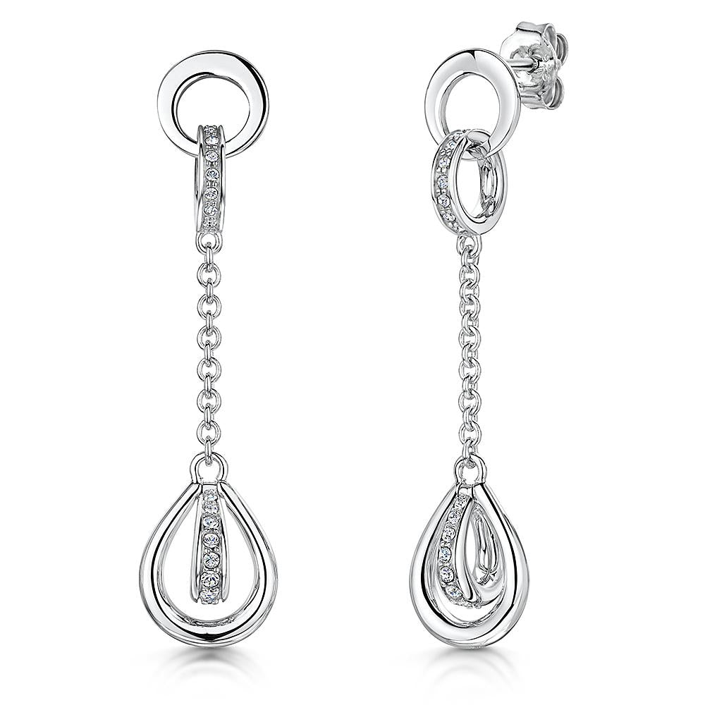 Sterling Silver Drop Earrings - Art Deco Style Set With A Drop Oval Feature and Cubic Zirconia Centres
