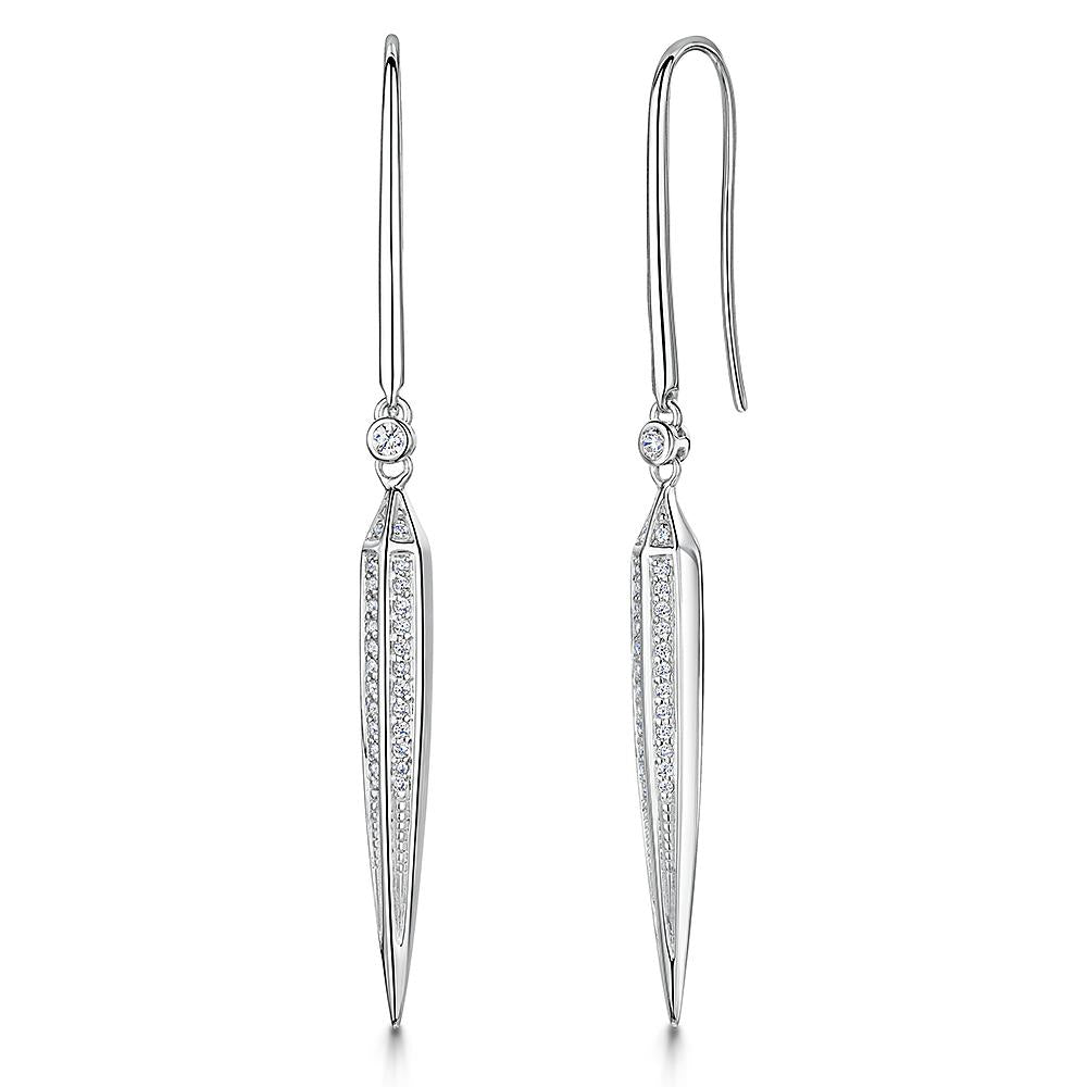 Sterling Silver  Encrusted Triangles Cubic Zirconia Drop Earrings