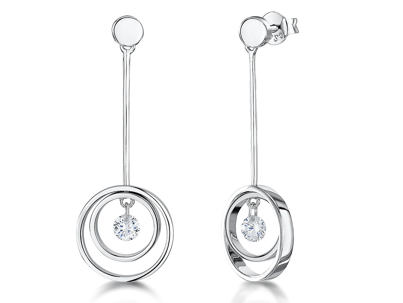Sterling Silver Circle Solitaire Drop Earrings