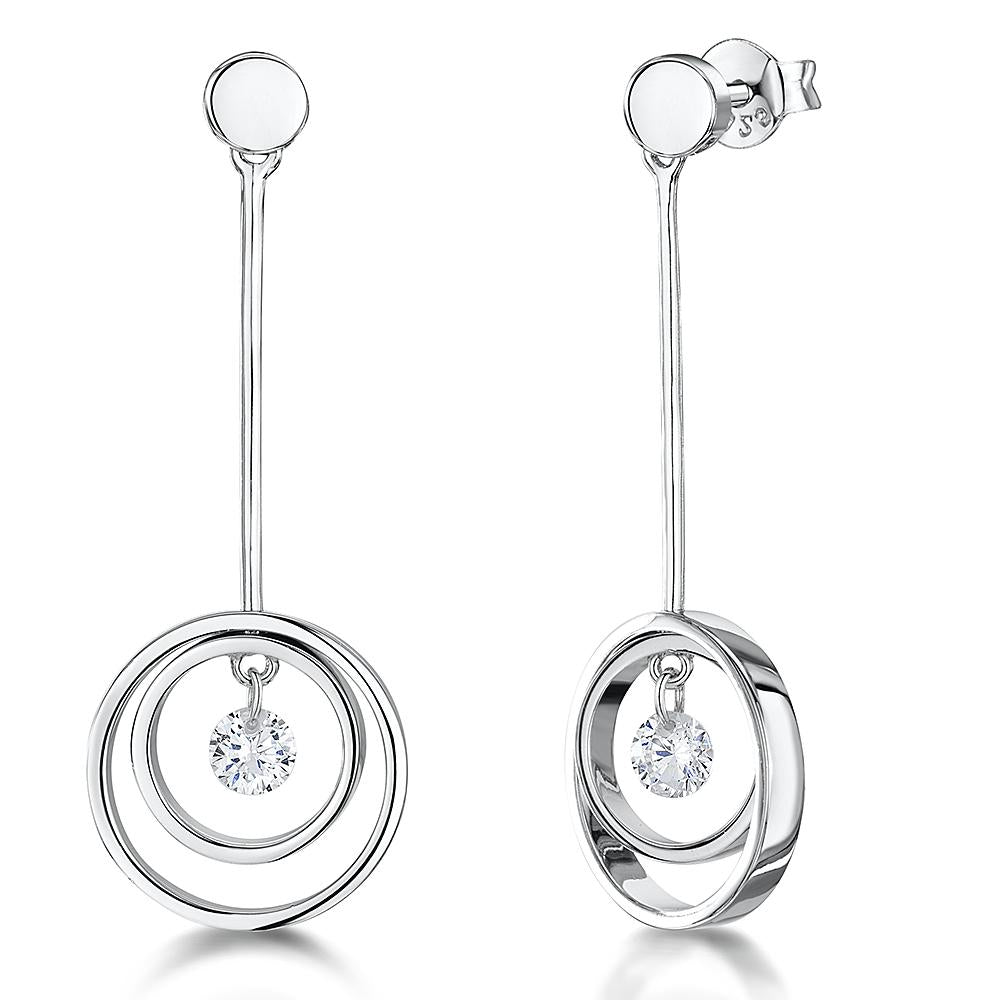 Sterling Silver Circle Solitaire Drop Earrings