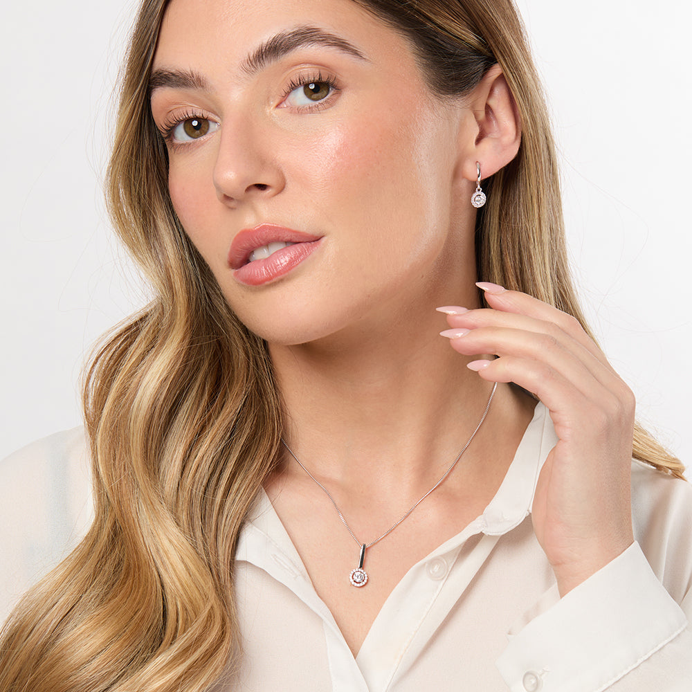 Sterling Silver Halo Half  Hoop Drop Earring