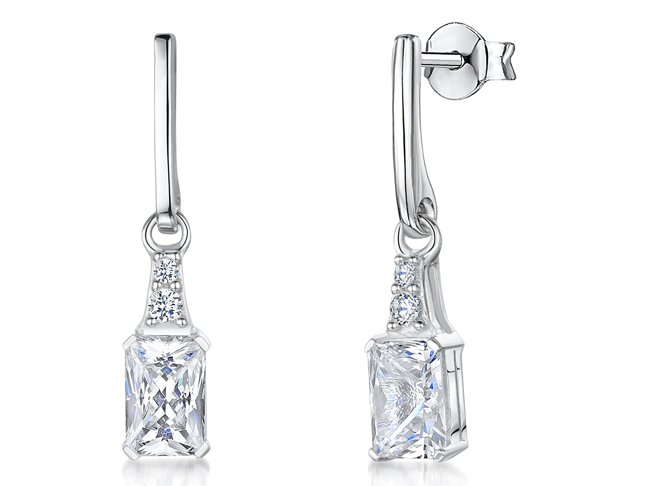 Sterling Silver Radiant Cut Cubic Zirconia Drop Earrings