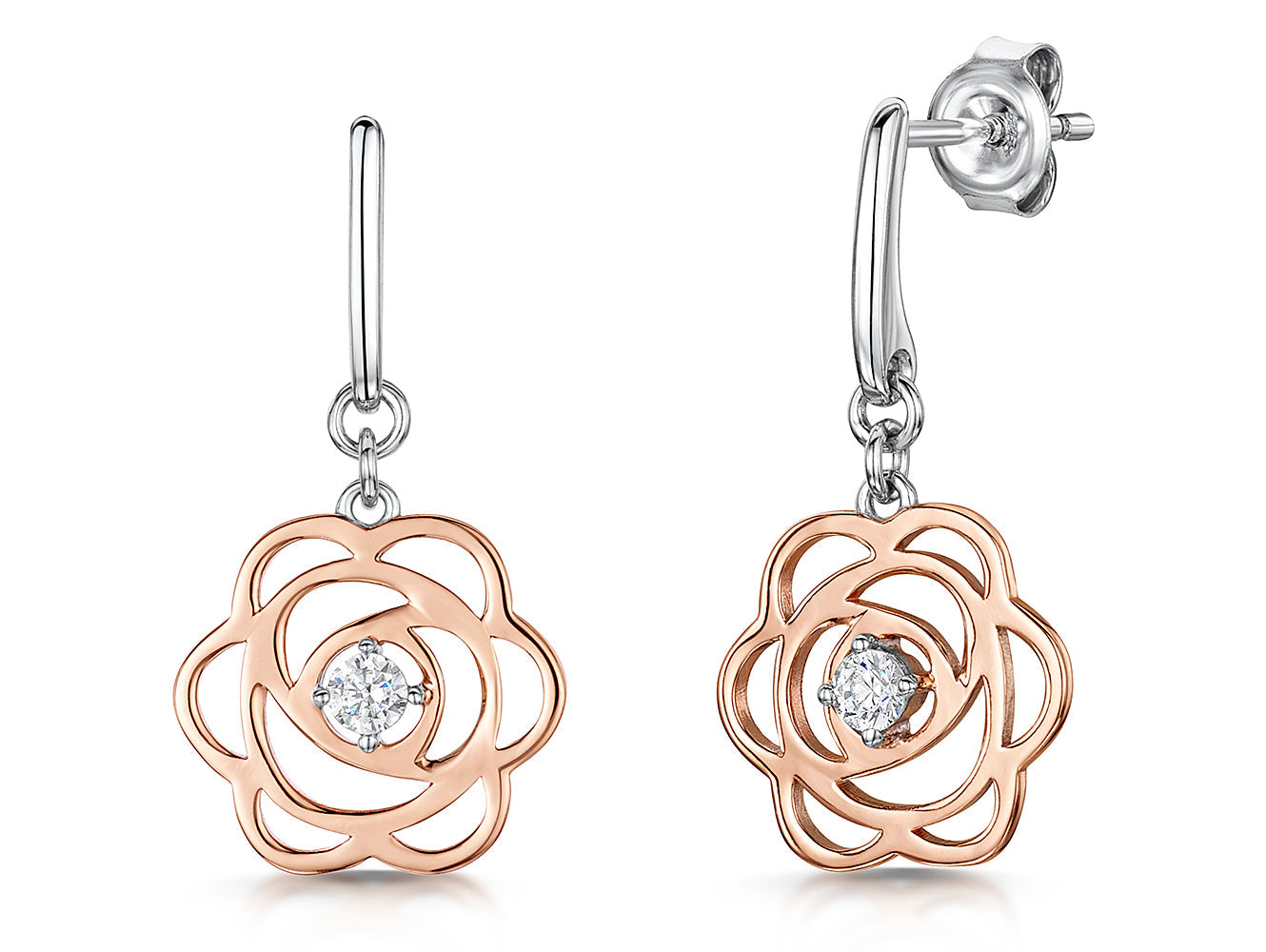 Rose Gold  Rose Petal Drop Earrings