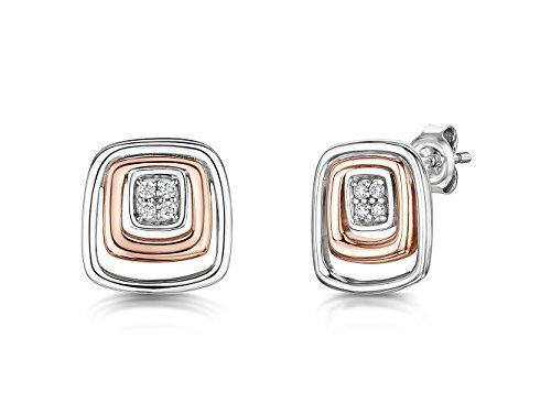 Sterling Silver Rose Gold Square Stud Earring