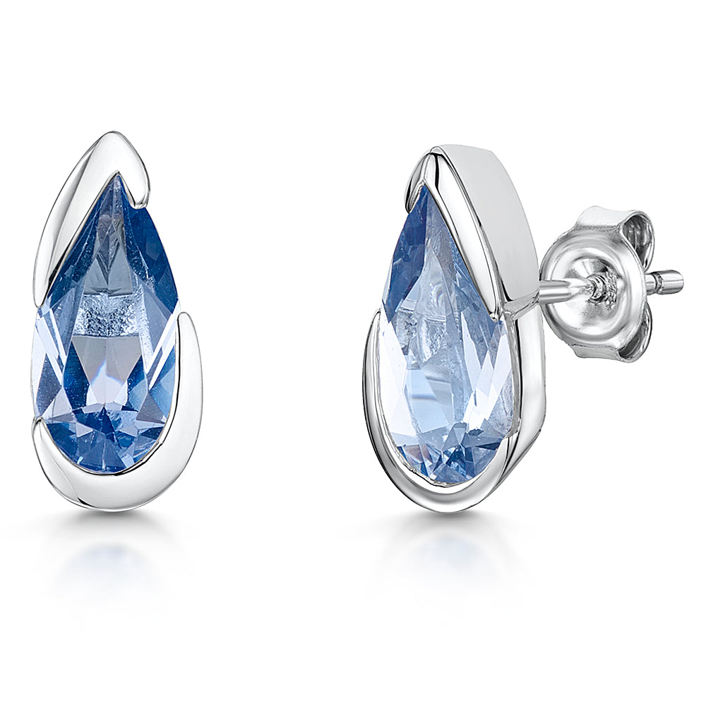 Sterling Silver Blue Topaz Teardrop Zirconia Earrings