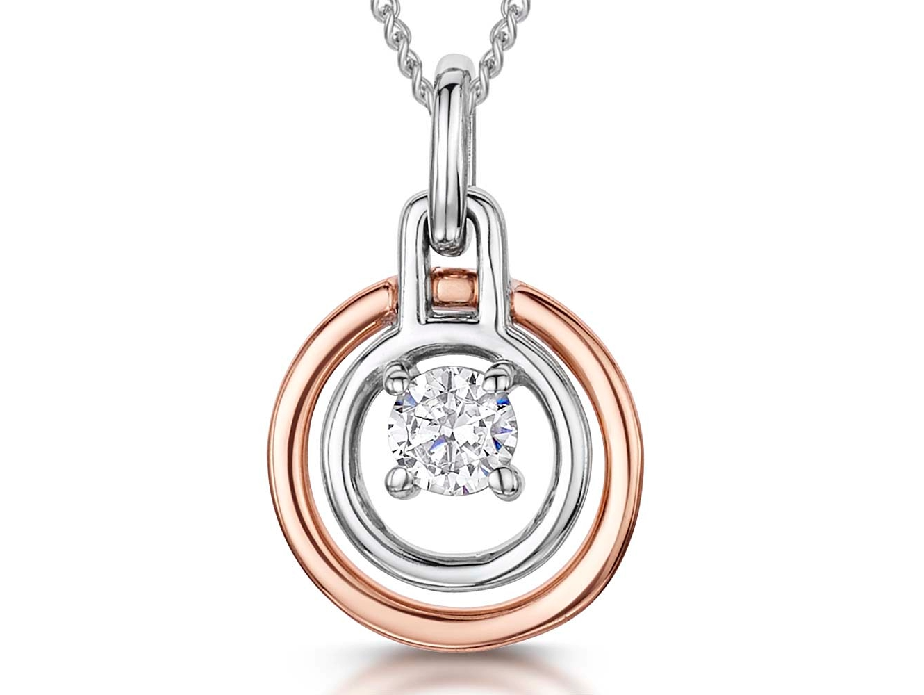 Rose Gold Circle Drop  Pendant With A Cubic Zirconia Centre