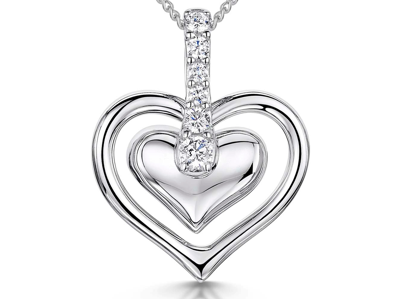 Sterling Silver Necklace With A Double Floating Hearts