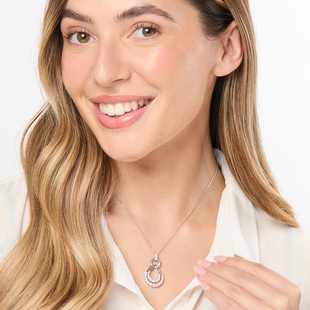 Sterling Silver Double Pave Teardrop Pendant