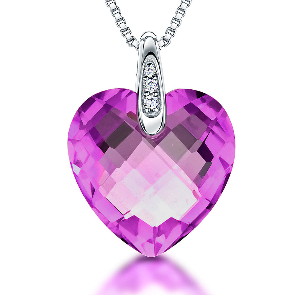 Sterling Silver Faceted Heart  Zirconia Necklace