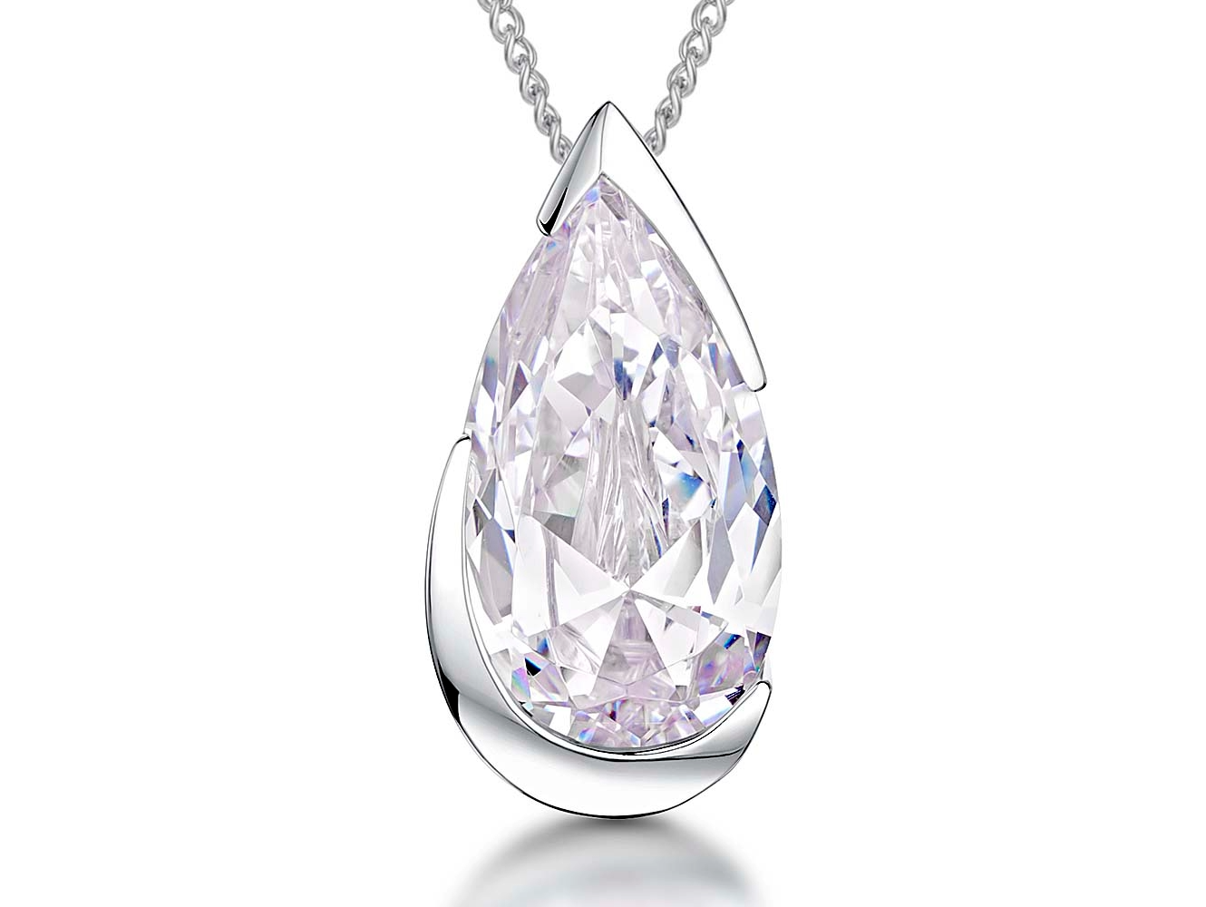 Sterling Silver And Cubic Zirconia Pear Shape Faceted Pendant