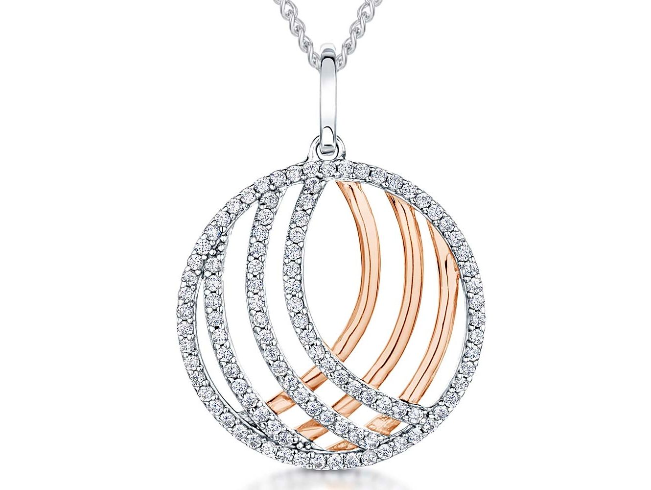 Sterling Silver & Rose Gold Stranded Pendant With Cubic Zirconias