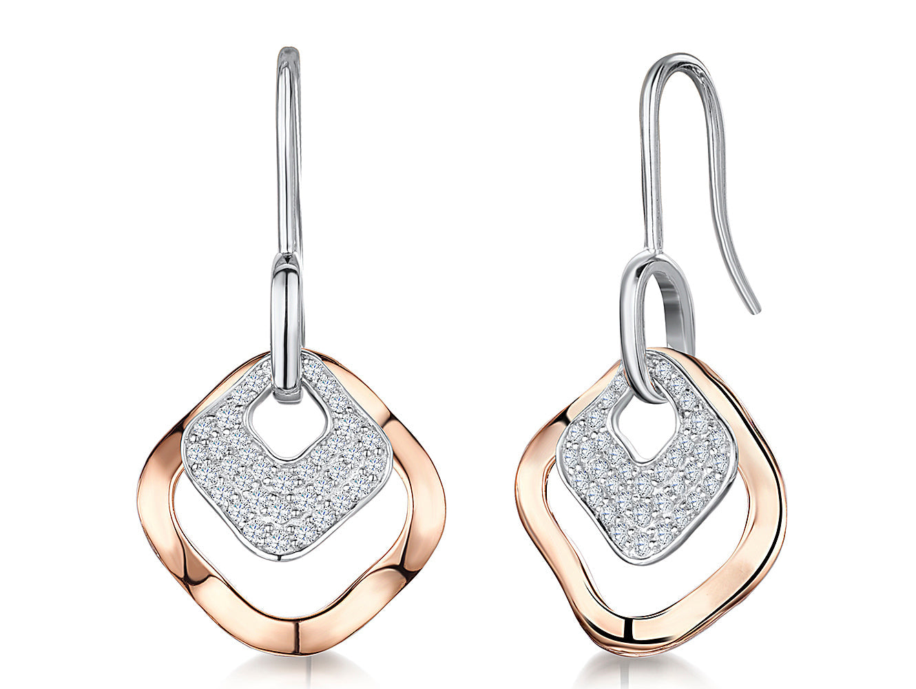 Rose Gold Open Square Drop Earrings