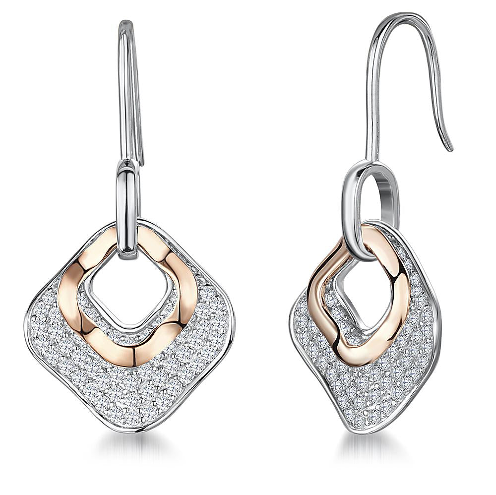 Sterling Silver  Cubic Zirconia Open Square Drop Earrings