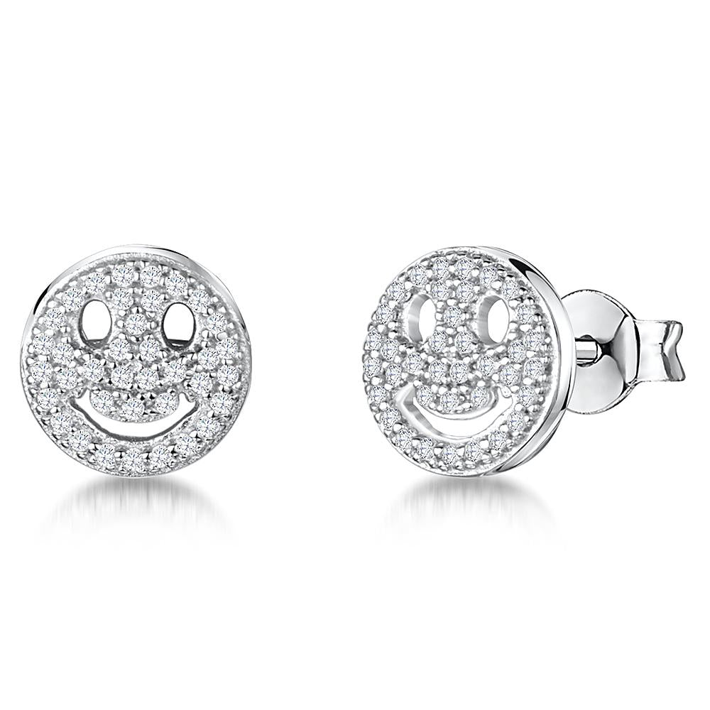 Sterling Silver Smiley Emoji Stud Earrings